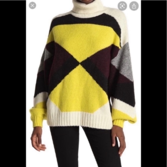 A.L.C. Sweater Women’s Medium Angelou Geo Color Block Turtleneck Alpaca Blend